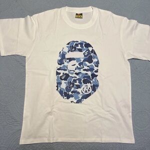 Rep Bape White Tee with Blue Camo Graphic